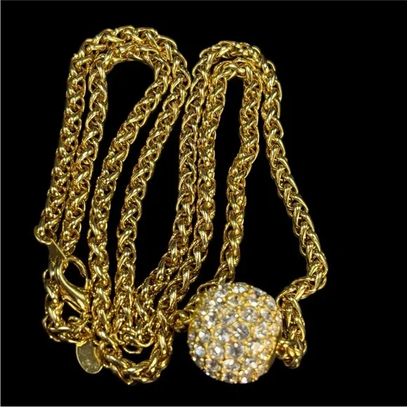Vintage Joan Rivers Pave' Crystal Ball Necklace Foxtail Chain 30" Long Goldtone - Picture 2 of 16